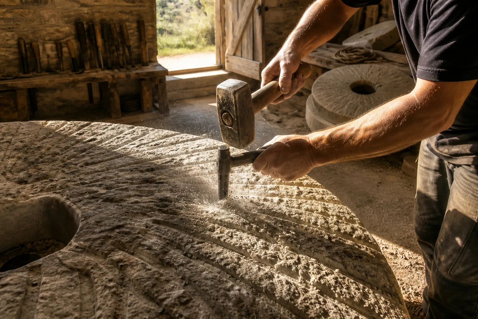 Rhabillage d'une meule en pierre : les étapes de taille